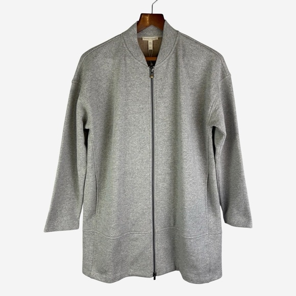 Eileen Fisher Brushed Cotton Terry Long Flight Jacket Size S Small Full Zip Gray - Picture 4 of 15